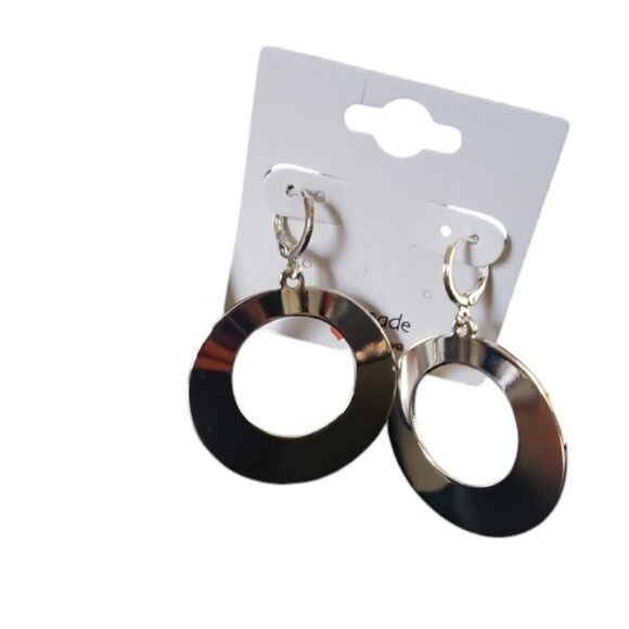 Women 14k Silver Plated Geometric Round Dangle High Polished Surface Earrings - Picture 5 of 9